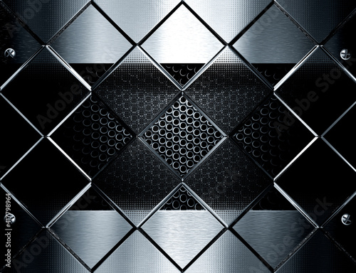metal template background against glass cubes