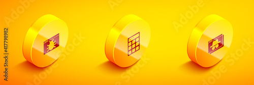 Set Isometric System bug, Password protection and Browser incognito window icon. Vector.