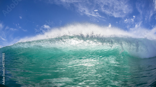 Ocean Wave Swimming Encounter Backlit Panoramic Photo