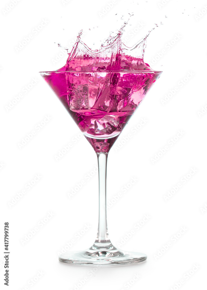 © popout - pink cocktail splashes out of a martini glass isolated on white background © popout - pink cocktail splashes out of a martini glass isolated on white background