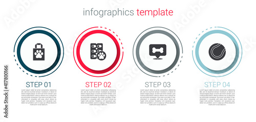 Set Shopping bag pet, Dog pill, bone and Tennis ball. Business infographic template. Vector.