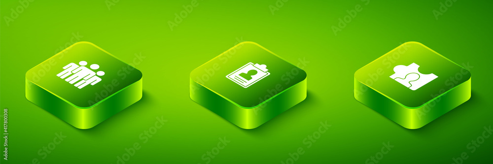 Set Isometric Clipboard with resume, Head hunting and Users group icon. Vector. Set Isometric Clipboard with resume, Head hunting and Users group icon. Vector.