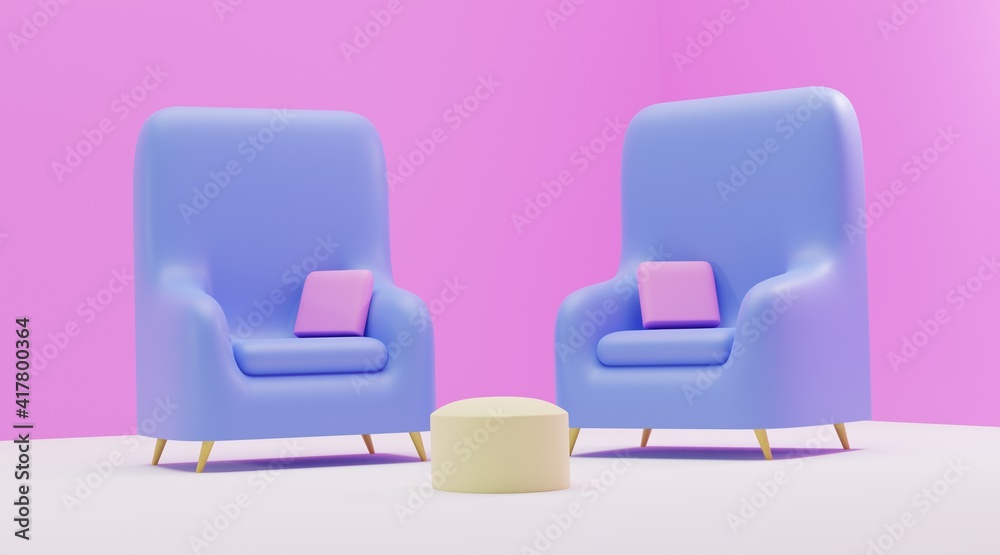 3d background rendering , living room interior with two blue chairs and a table, for web pages, presentations or image backgrounds 3d background rendering , living room interior with two blue chairs and a table, for web pages, presentations or image backgrounds