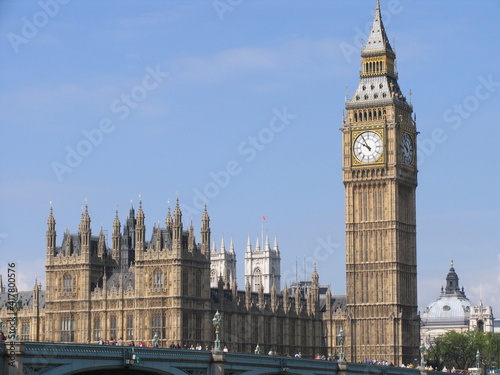 London, United Kingdom - March 25 2005 Westminster palace with the tower bell called Big Ben, in a sunny day.