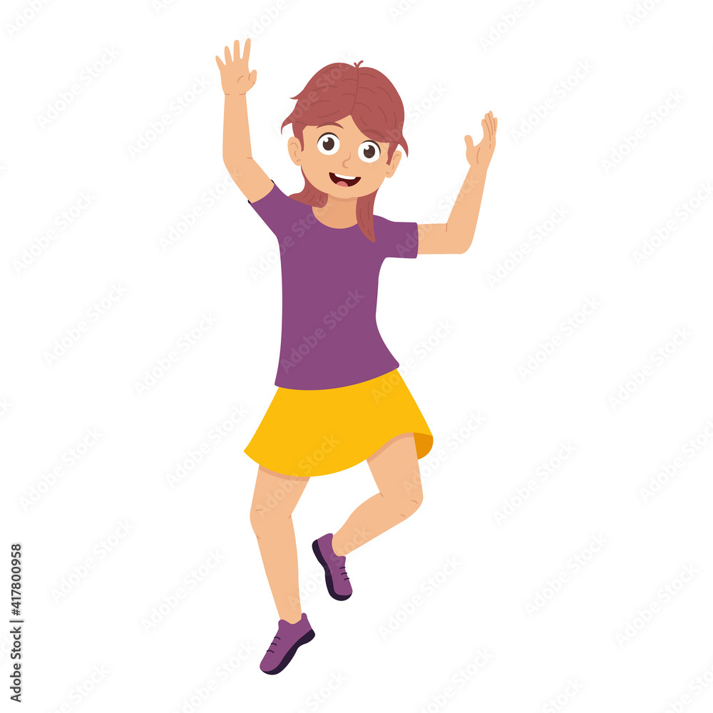 Happy girl jumping vector illustration isolated on white background Happy girl jumping vector illustration isolated on white background