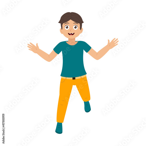 Happy boy jumping vector illustration isolated on white background