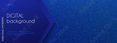 Digital long banner template. Abstract vector dark blue dotted background with copy space for text. Facebook cover, web banner, header