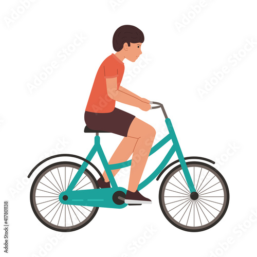 Flat vector illustration of a guy riding a bike © Vladislav