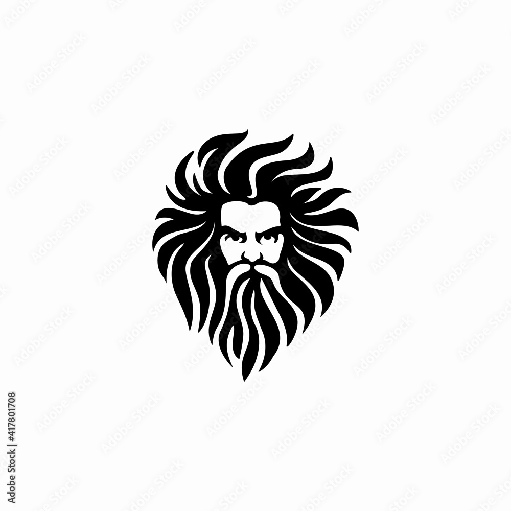 Ancient Greek God Sculpture Philosopher Face like Zeus Triton Neptune 
with Beard and Mustache logo design
