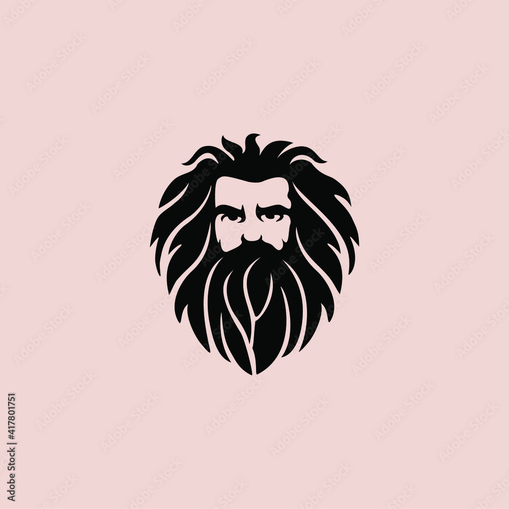 Ancient Greek God Sculpture Philosopher Face like Zeus Triton Neptune 
with Beard and Mustache logo design
