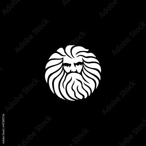 Ancient Greek God Sculpture Philosopher Face like Zeus Triton Neptune 
with Beard and Mustache logo design
