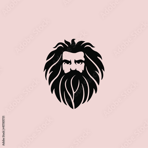 Ancient Greek God Sculpture Philosopher Face like Zeus Triton Neptune 
with Beard and Mustache logo design
