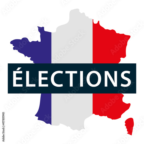 Carte de France. Bandeau élections. Couleurs drapeau français. Illustration vectorielle.