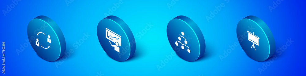Set Isometric Human resources, Hierarchy organogram chart, Chalkboard and Training, presentation icon. Vector. Set Isometric Human resources, Hierarchy organogram chart, Chalkboard and Training, presentation icon. Vector.