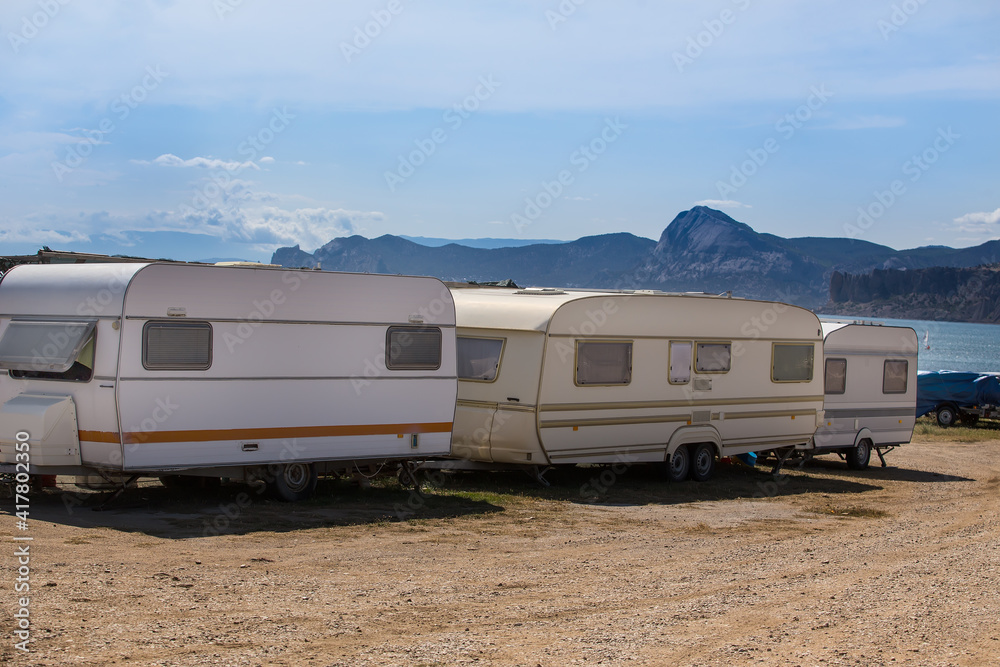 Campers trailers by the sea by the bay