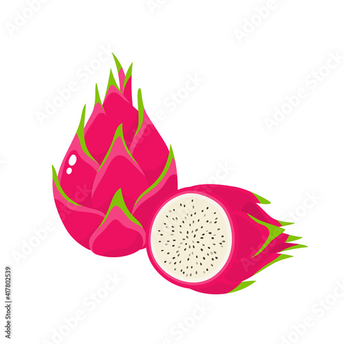 Vector illustration of cartoon bright dragon fruits isolated on white