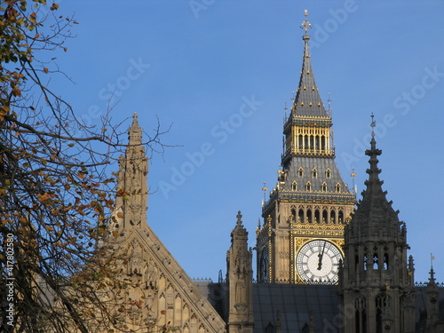 London, United Kingdom - March 25 2005: Westminster palace with the tower bell called Big Ben, in a sunny day.