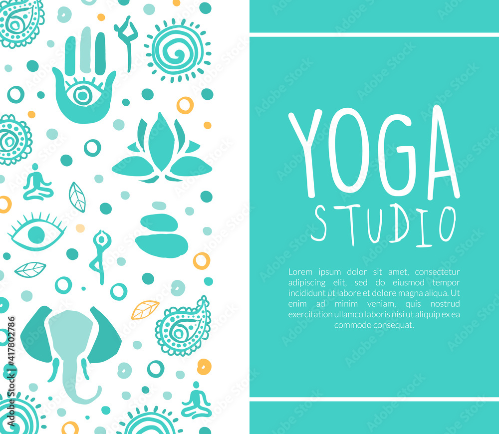 Yoga Studio Business Card, Ayurveda, Traditional Medicine, Meditation Class, Spiritual Practice Hand Drawn Vector Illustration