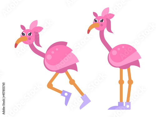 Cute Pink Flamingo Girl Character in Flat