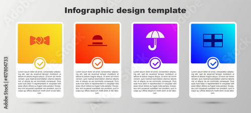 Set Bow tie, Elegant women hat, Umbrella and Flag of England. Business infographic template. Vector.