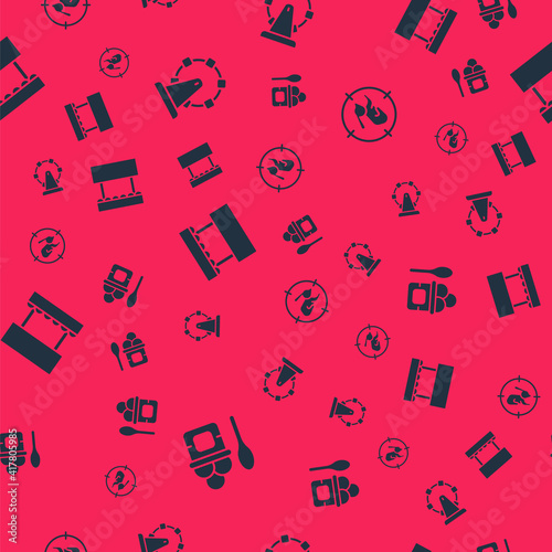 Set Ice cream in bowl, Ferris wheel, Ticket box office and Hunt on rabbit with crosshairs on seamless pattern. Vector.