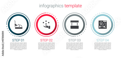 Set Bumper car, Juggling ball, Ticket box office and Amusement park map. Business infographic template. Vector.