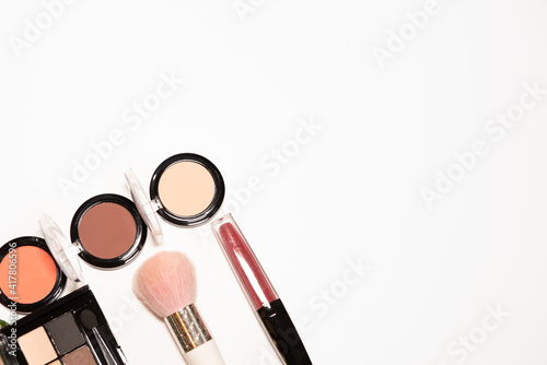 Assorted cosmetics and tools for make-up. Beauty and fashion concept. 