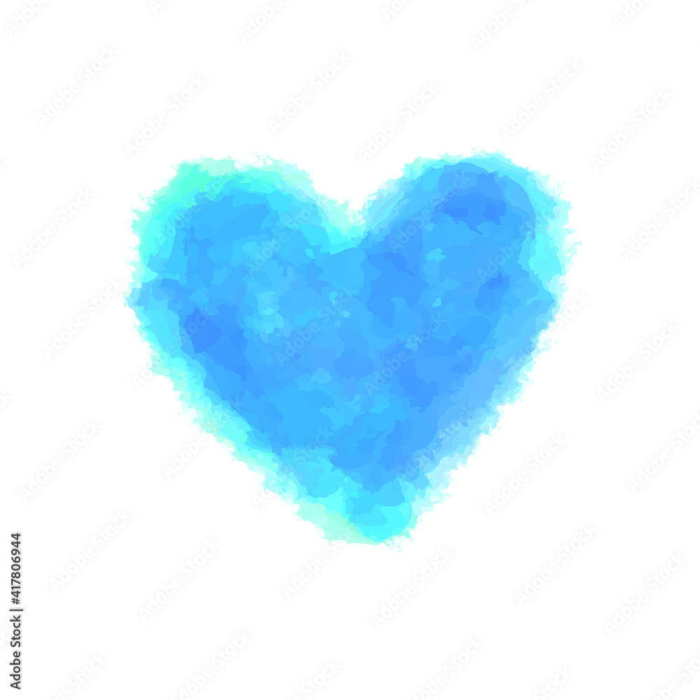 Soft blue watercolor heart on a white background