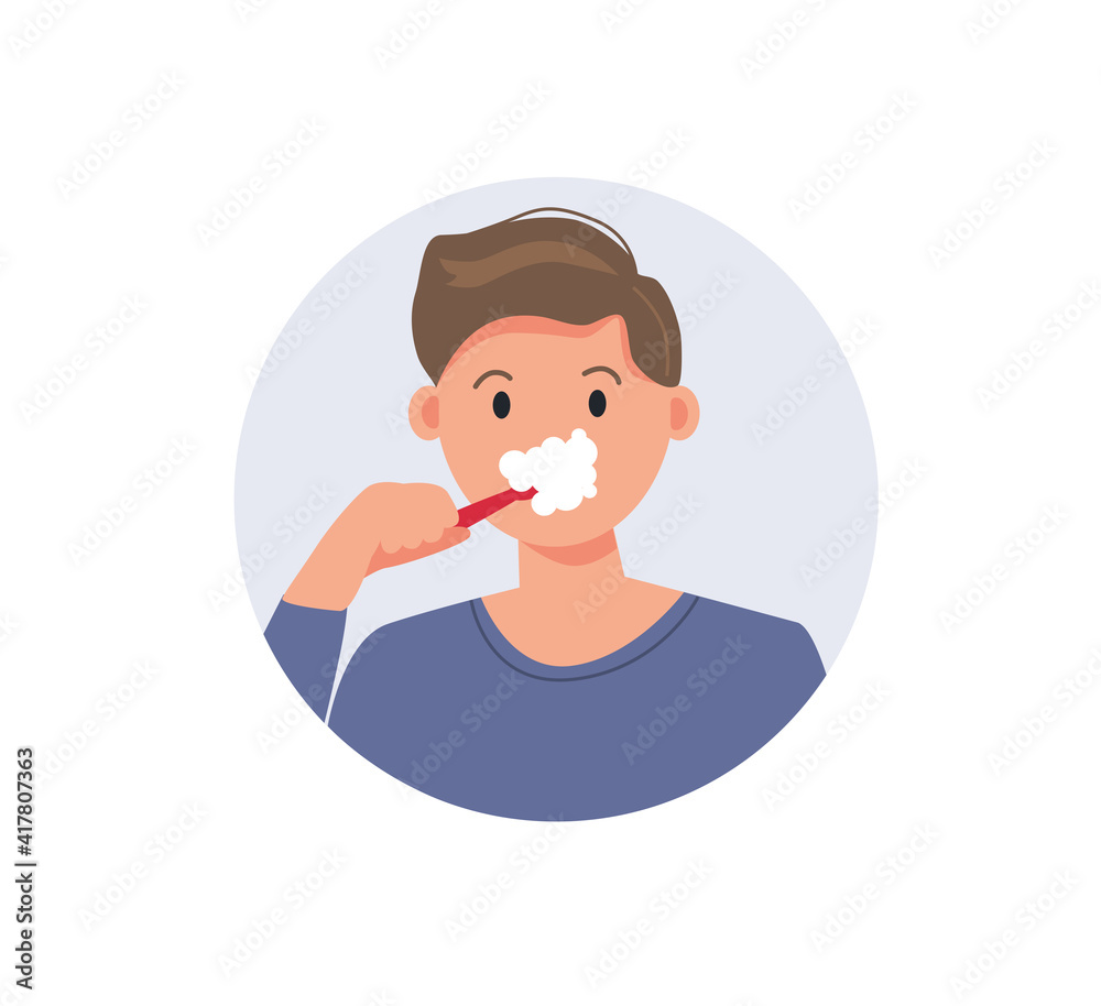 Man brushing teeth with toothbrush. Dental care and hygiene. Flat vector illustration Man brushing teeth with toothbrush. Dental care and hygiene. Flat vector illustration