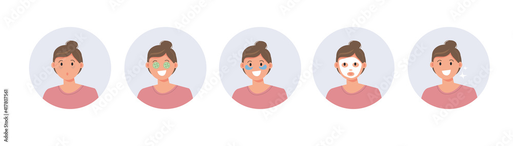 Cosmetic procedure and self care. Beauty treatments. Before and after collection. Cartoon vector illustration. Cosmetic procedure and self care. Beauty treatments. Before and after collection. Cartoon vector illustration.