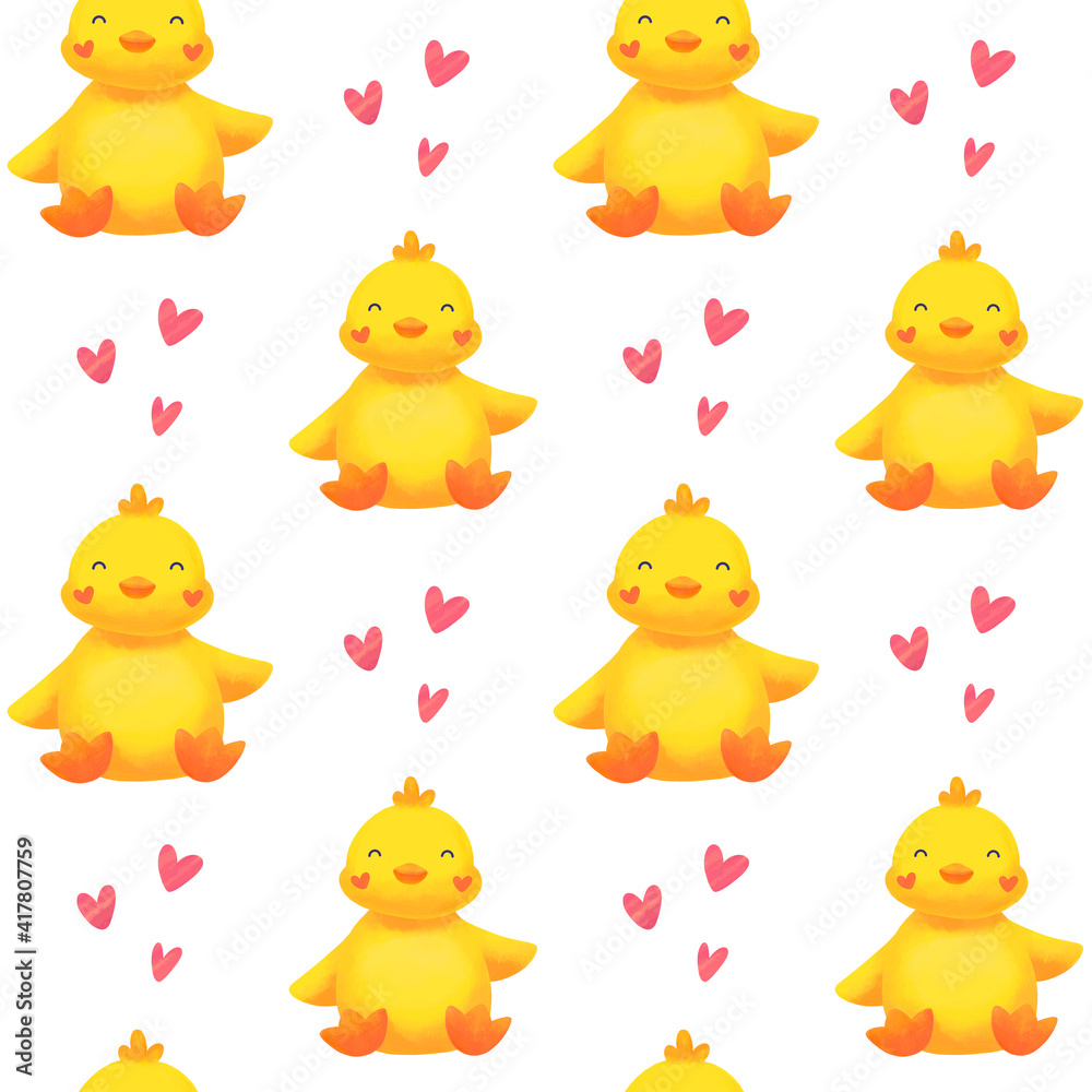 Obraz premium Seamless pattern with cute yellow ducklings. Illustration for children. Print for wrapping, fabric, textile, wallpaper.