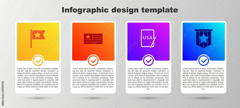 Set American flag, , USA on graphic tablet and . Business infographic template. Vector.