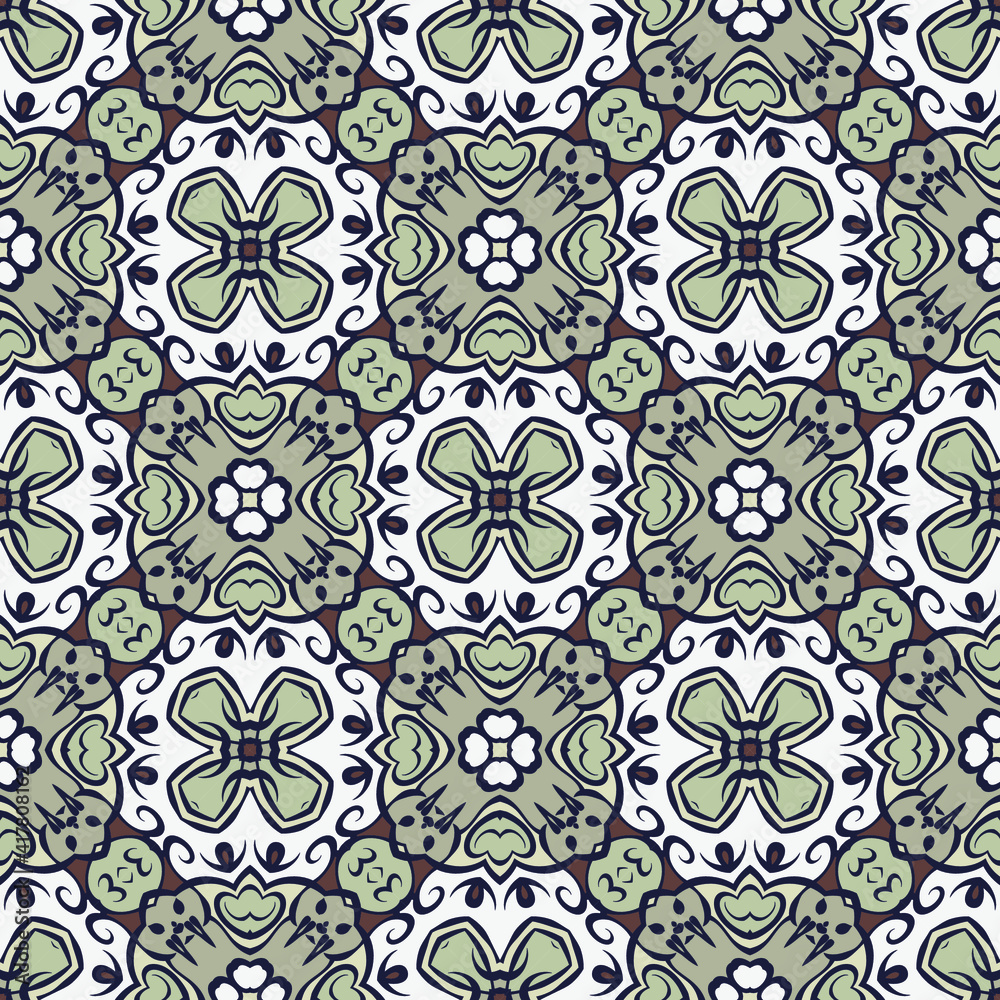 Trendy bright color abstract seamless pattern in gray green brown for decoration, paper, tiles, textiles, carpet, pillows. Home decor, interior design.