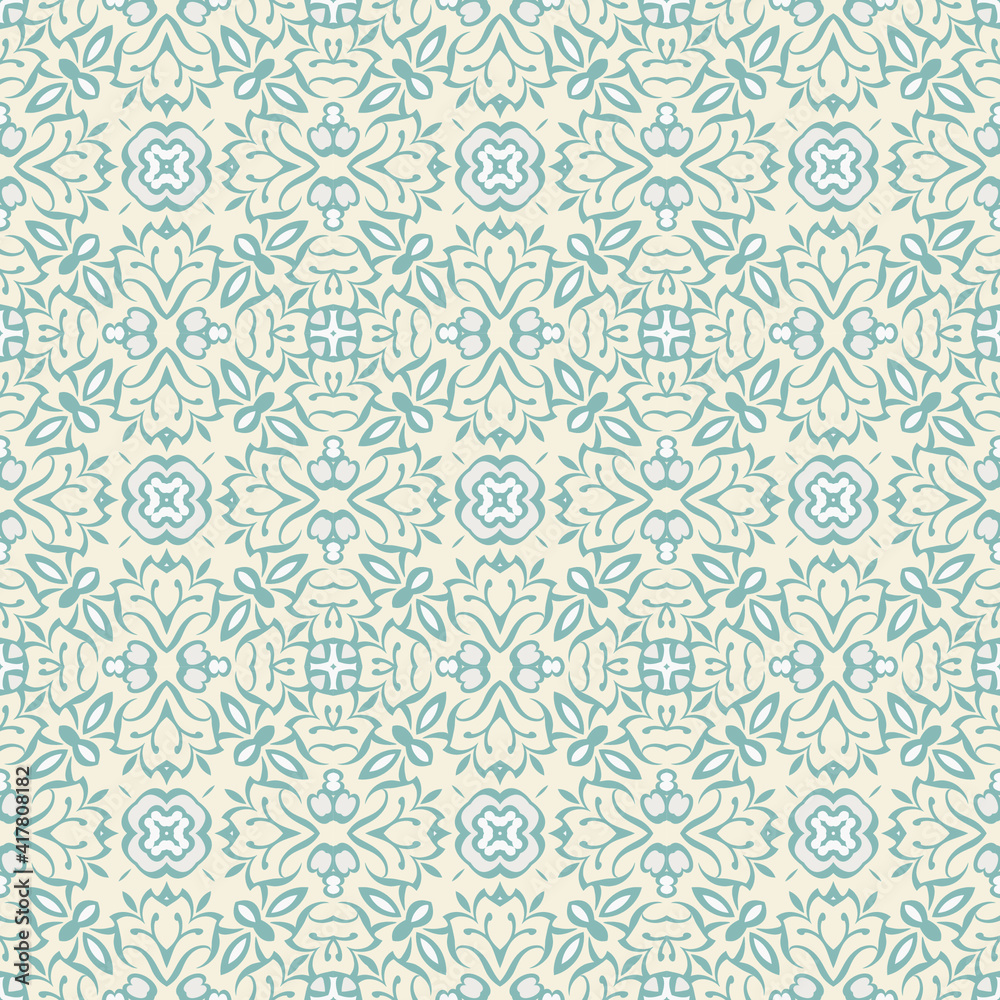 Trendy bright color abstract seamless pattern in beige blue for decoration, paper, tiles, textiles, carpet, pillows. Home decor, interior design.
