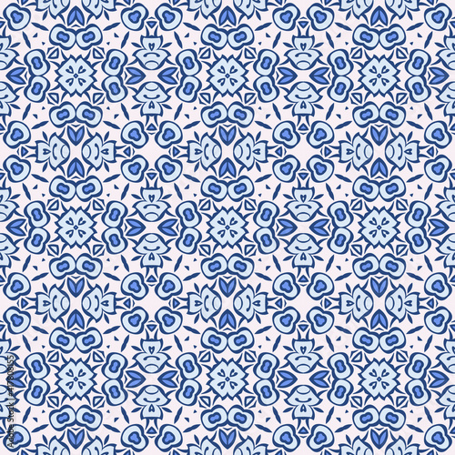 Trendy bright color abstract seamless pattern in white blue for decoration, paper, tiles, textiles, carpet, pillows. Home decor, interior design.