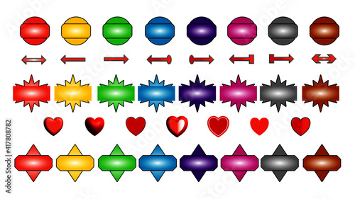 Pulsanti, frecce, cuori di varie forme e colori
