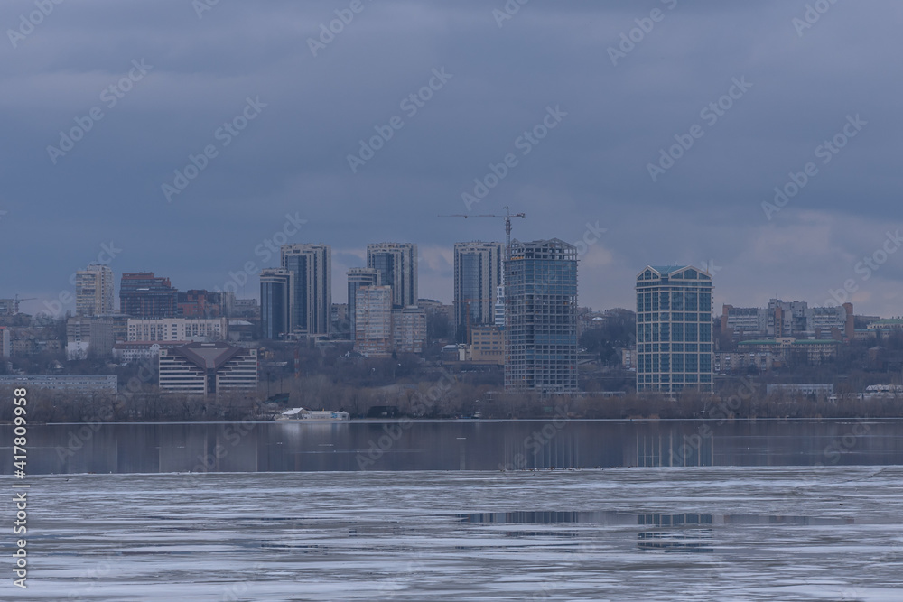 Fototapeta premium Beautiful spring cloudy city in the afternoon
