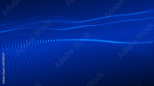 Abstract wave with moving dots. Flow of particles. Vector cyber technology illustration.