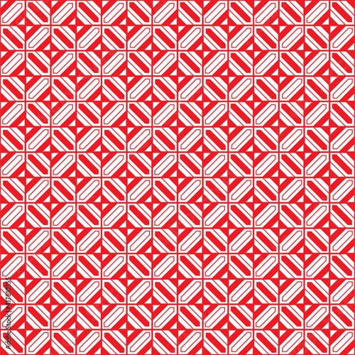 Abstract seamless pattern made with lines and shapes, striped red background