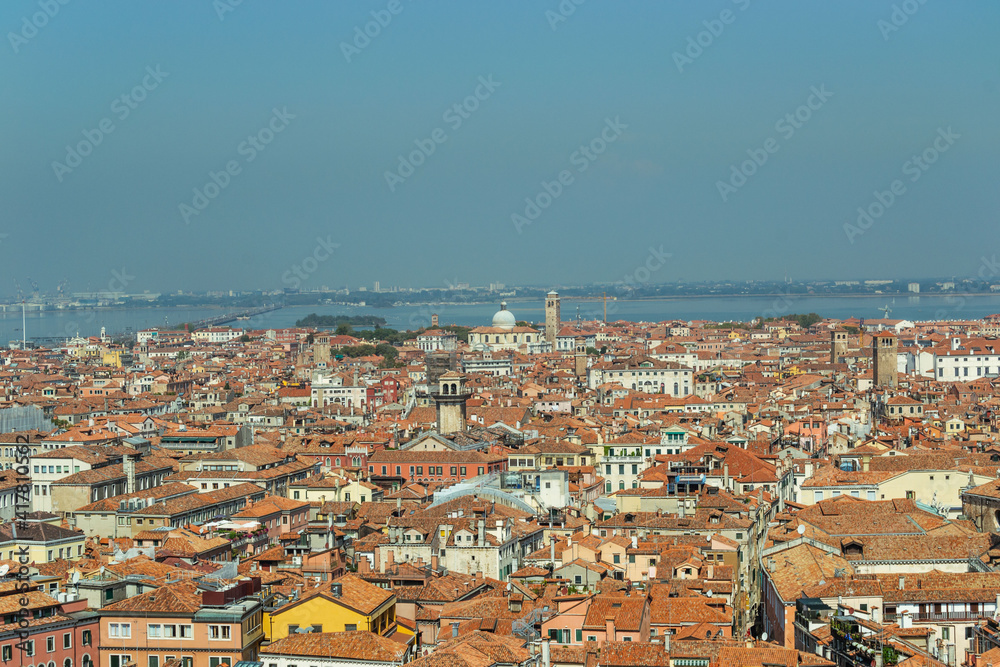 Aerial view of the city of Venice. Tourism in Italy.