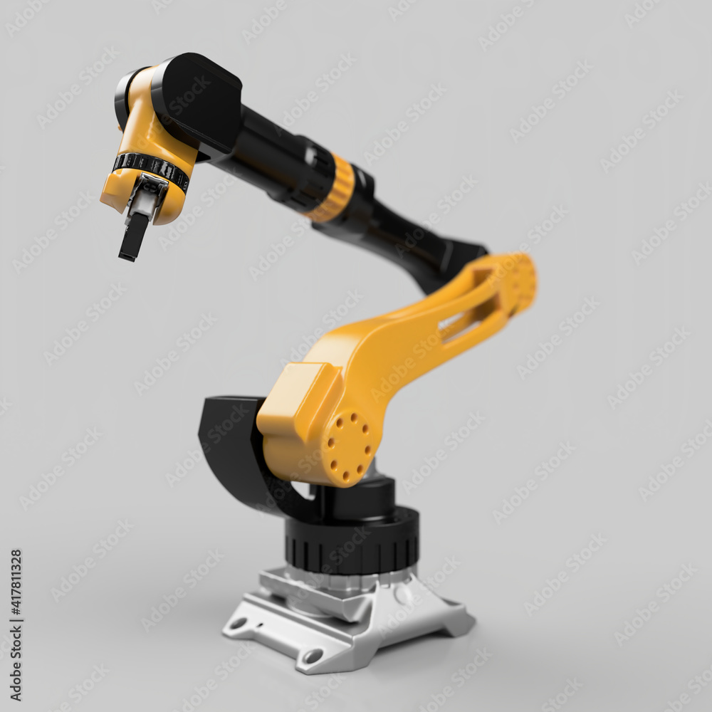 3d robotic arm, rendered yellow and black 3d robotic arm, rendered yellow and black