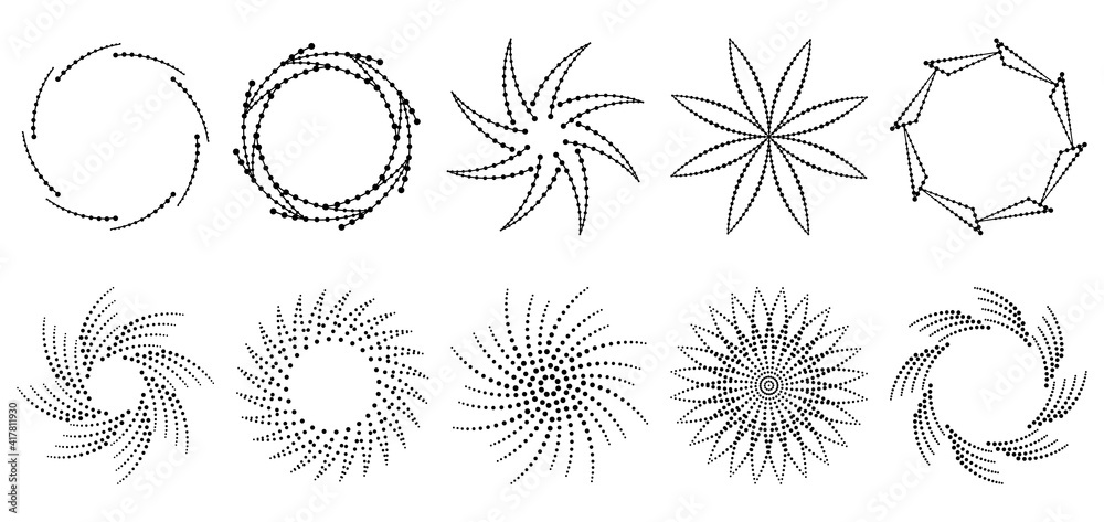Obraz premium Set of decorative frames. Ornaments made of dots and lines. Round pattern. Circle shapes. Design background for invitations and holiday cards.