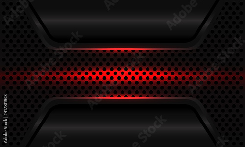 Abstract red light reflect on dark grey metallic geometric circle mesh design modern luxury futuristic technology background vector illustration.