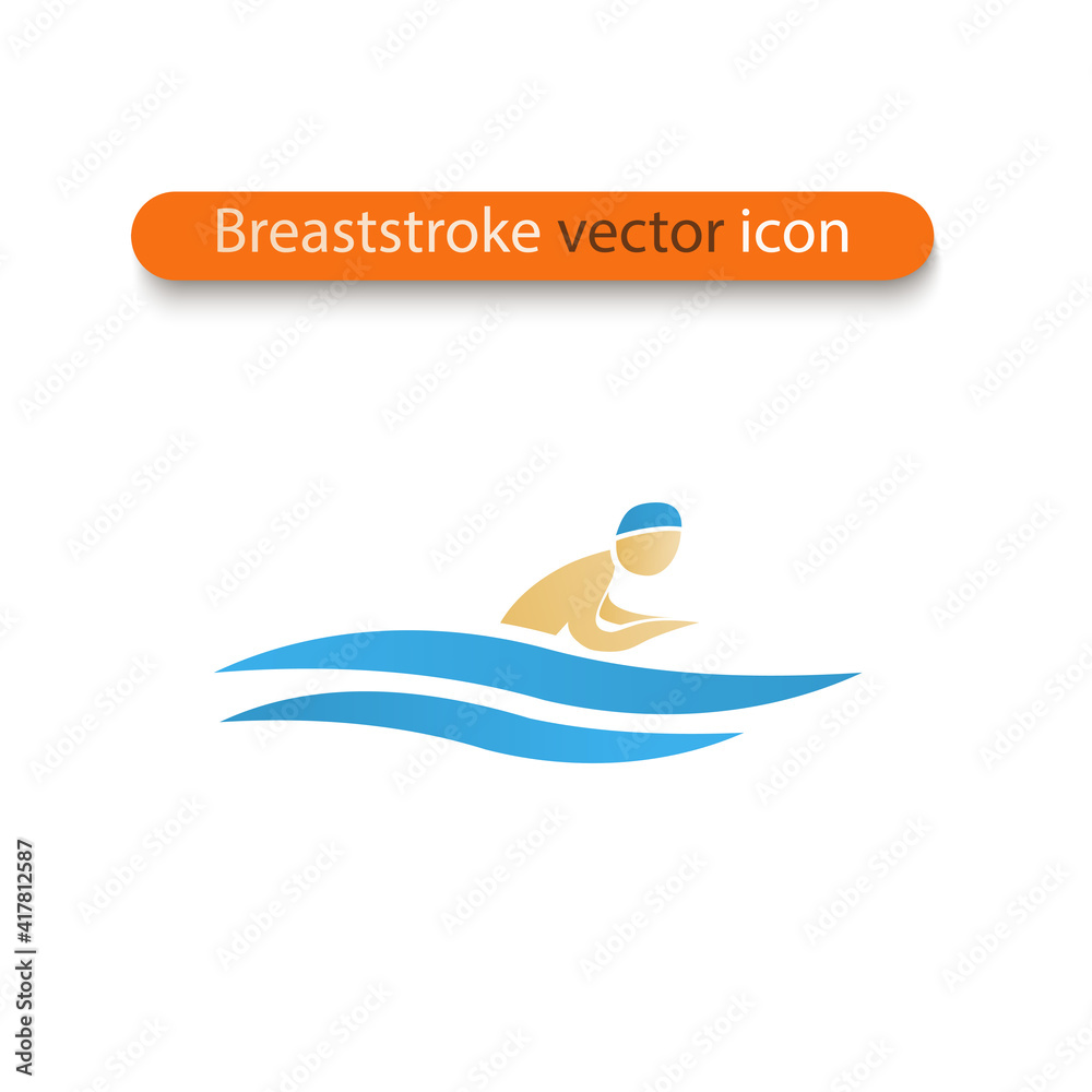 Vector symbol of a breaststroke swimmer. Swimming pool icon. Sports activity in water sign. Isolated in white background.
