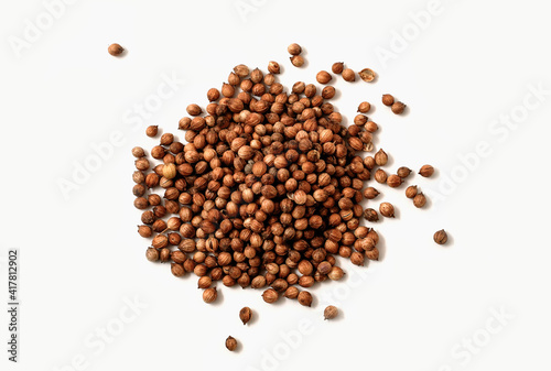  dried coriander seeds isolated on white