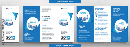 Business Brochure Template in Tri Fold Layout. Corporate Design Leaflet with replacable image.