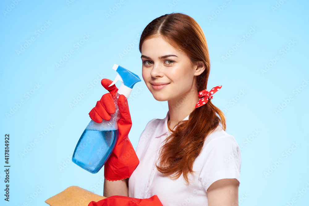 cleaning lady holding detergent in her hands housekeeping work service cleaning lady holding detergent in her hands housekeeping work service