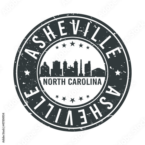 Asheville North Carolina Skyline. Round Postmark Icon City Design. Vector Landmark Travel.