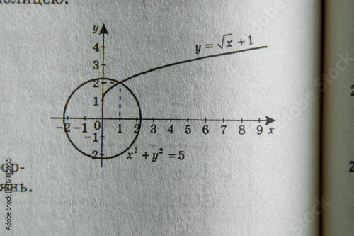 geometry drawing on page of old yellow book as background, algebra book photo