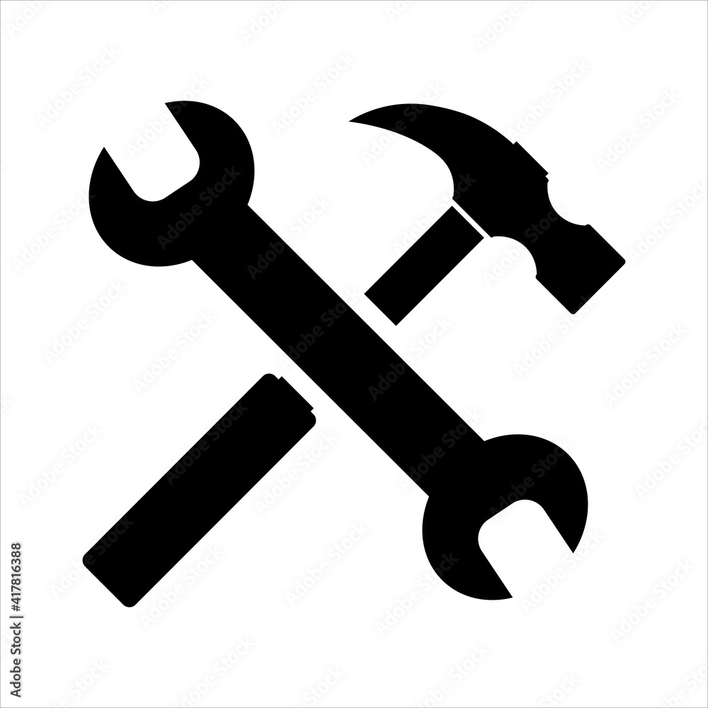 Simple spanner and hammer isolated on white background Icon for apps and websites Simple spanner and hammer isolated on white background Icon for apps and websites
